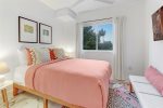 Master bedroom extends a queen-sized, memory foam mattress